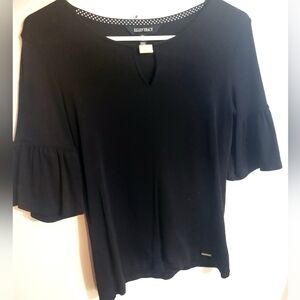 Ellen Tracy Black Bell Sleeve Split-Neck Blouse Size Small